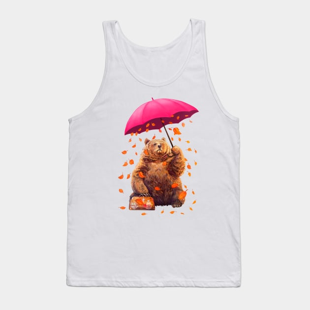 Bear with umbrella on white Tank Top by kodamorkovkart
